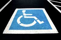A newly painted handicap parking space